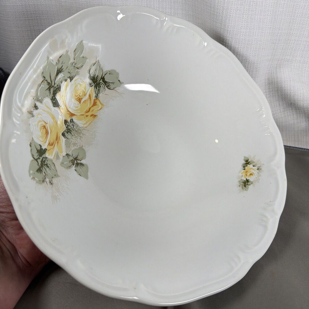 Vtg Porcelana Schmidt Brazil 9.5” Large Serving Bowl - Yellow Rose Replacement